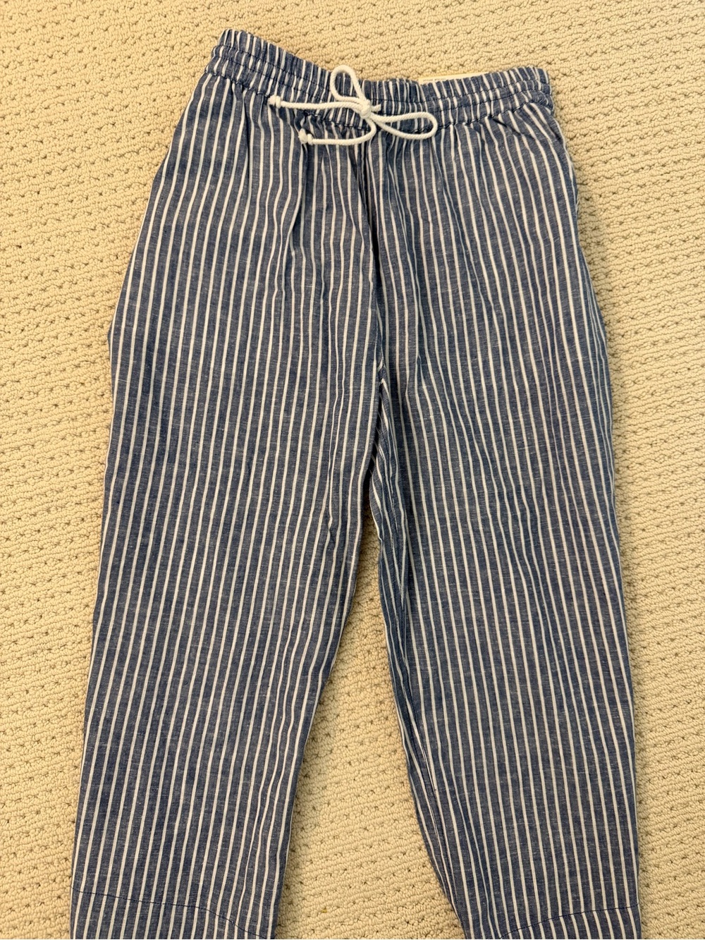 Beachlunchlounge Margot Striped Linen Blend Drawstring Crop Pants NWT M